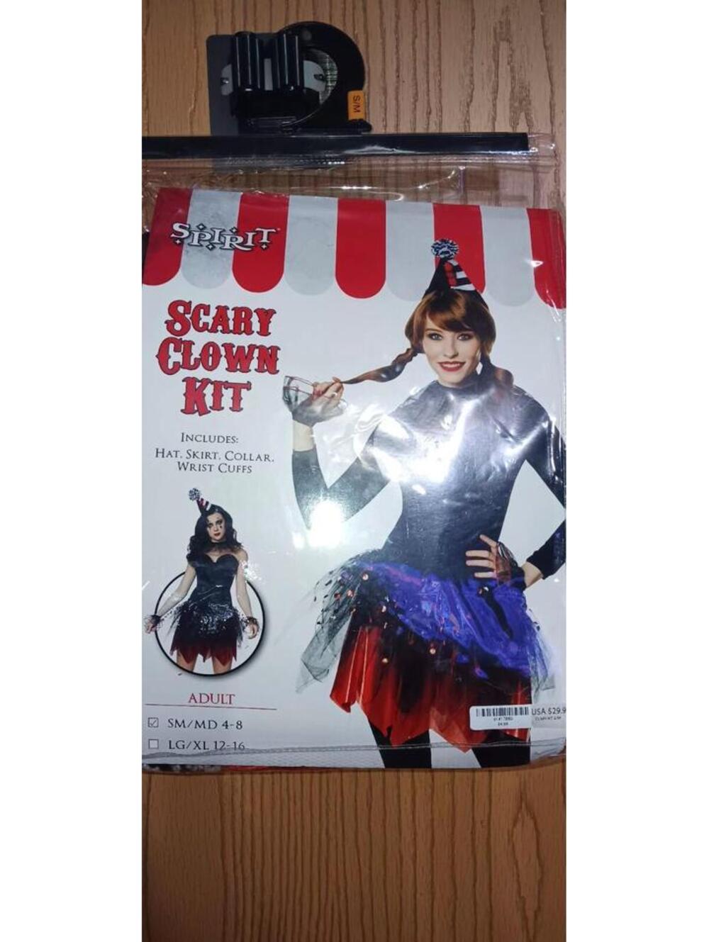 Spirit Halloween Costume Scary Clown Kit Womens Size Small/medium 4-8 Halloween